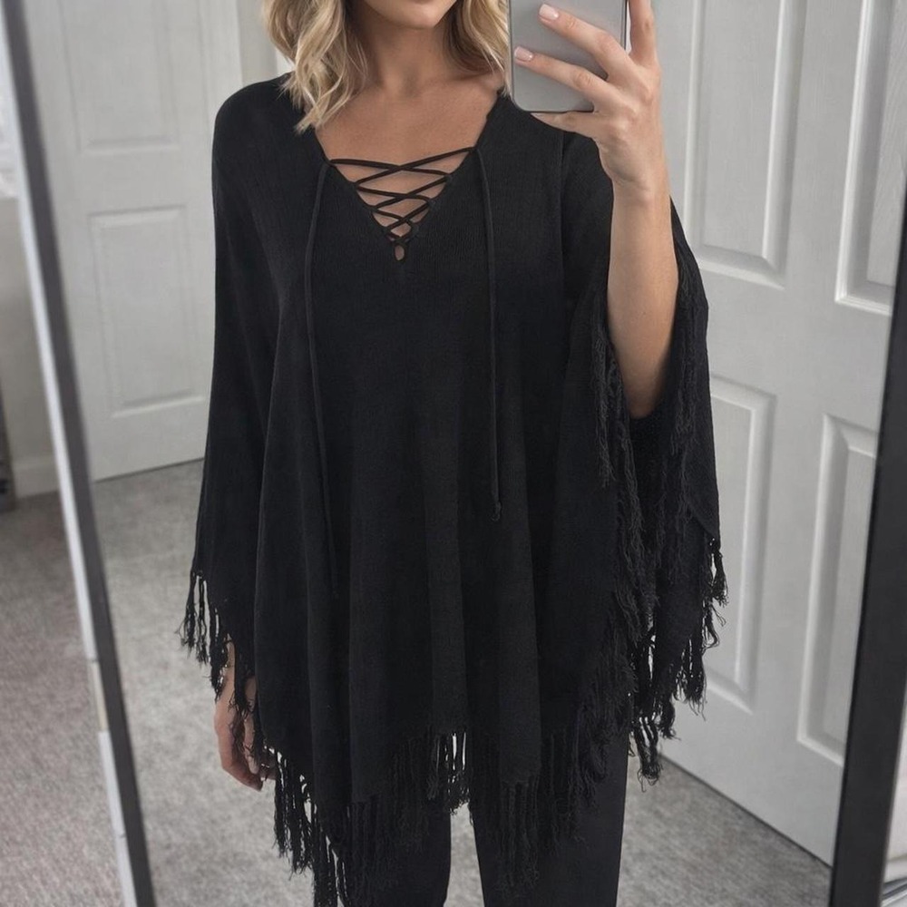 Ralph Lauren Fringe Lace Up Poncho